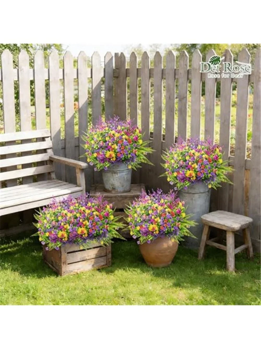 Artificial Outdoor Flowers Faux Daisy Fern Plants UV Resistant Patio Decor Set